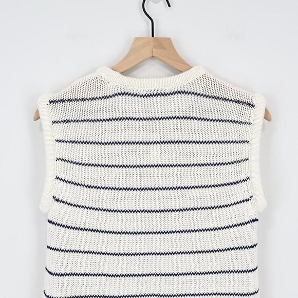 Madewell Puff-Trim Sweater Vest in Stripe Bright Ivory Size XS NWT - Picture 8 of 8